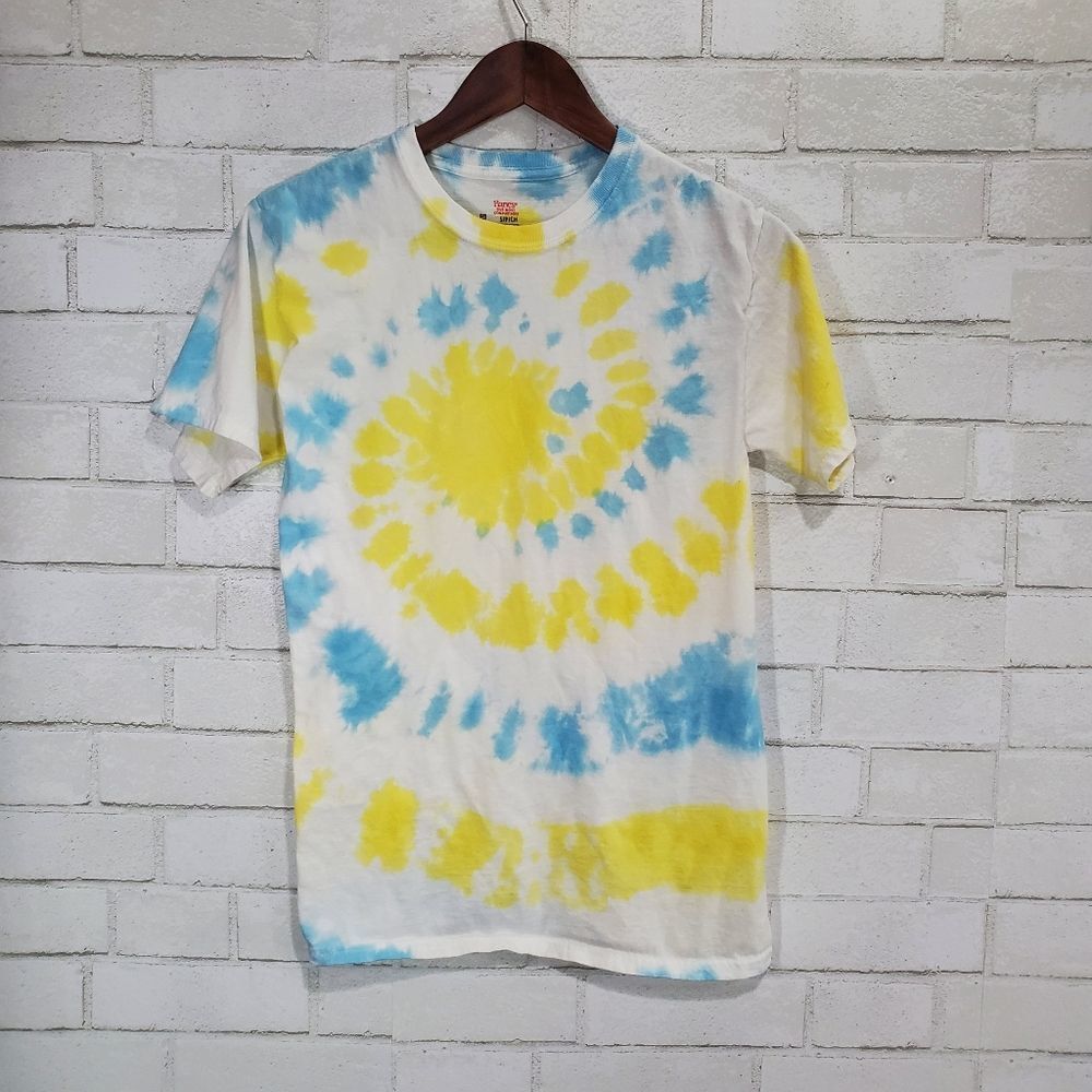 Blue‎ and yellow tye-dye tee
